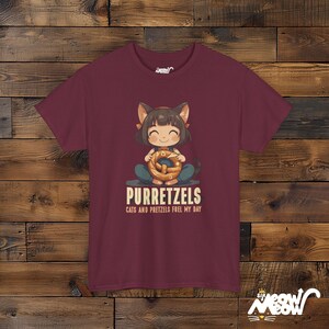 Purretzels Cat T-Shirt, Funny Foodie Unisex Tee Maroon