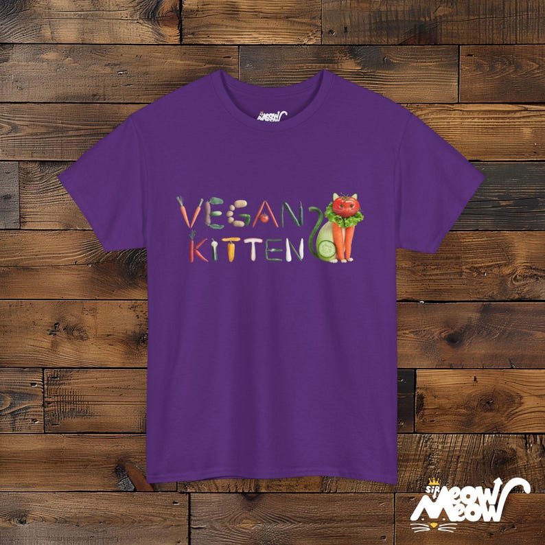 Camiseta vegana de gatito: diseño divertido de gato vegetariano, camiseta ecológica Purple