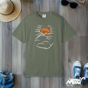 Comfort Colors Cat Nap T-Shirt: Cozy Kitty Graphic Tee Moss
