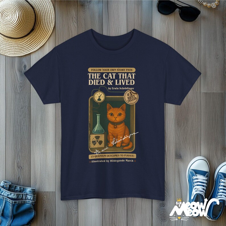 Schrödinger Cat T-Shirt: Retro Quantum Physics, Nerdy Science Gift Navy