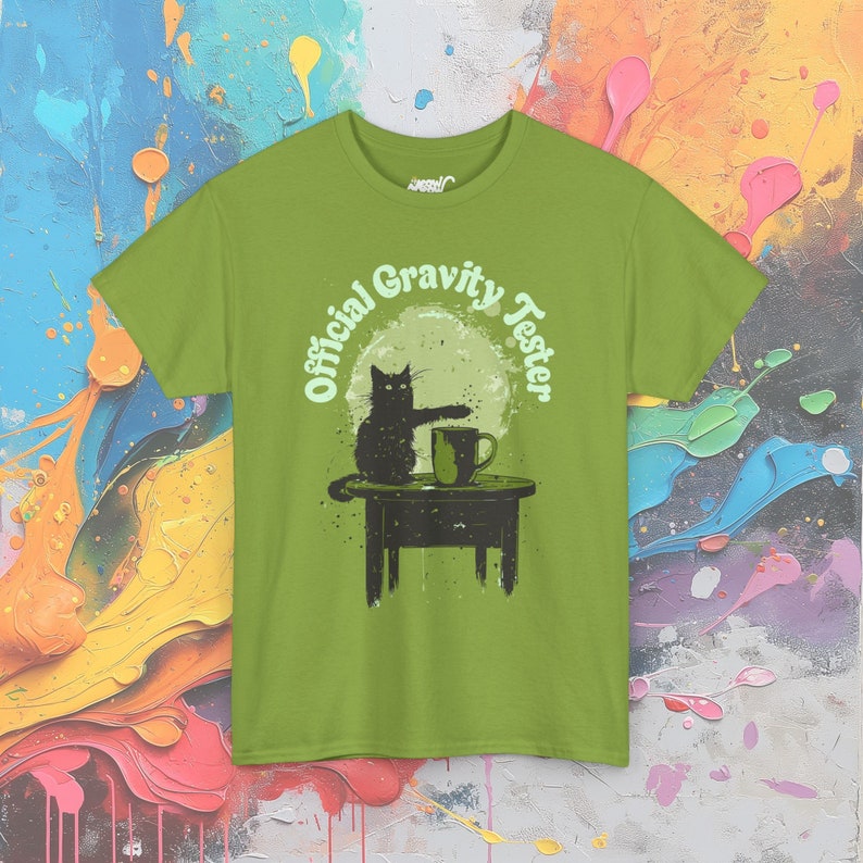 Funny Cat Gravity Tester T-Shirt: Science Humor Gift Kiwi
