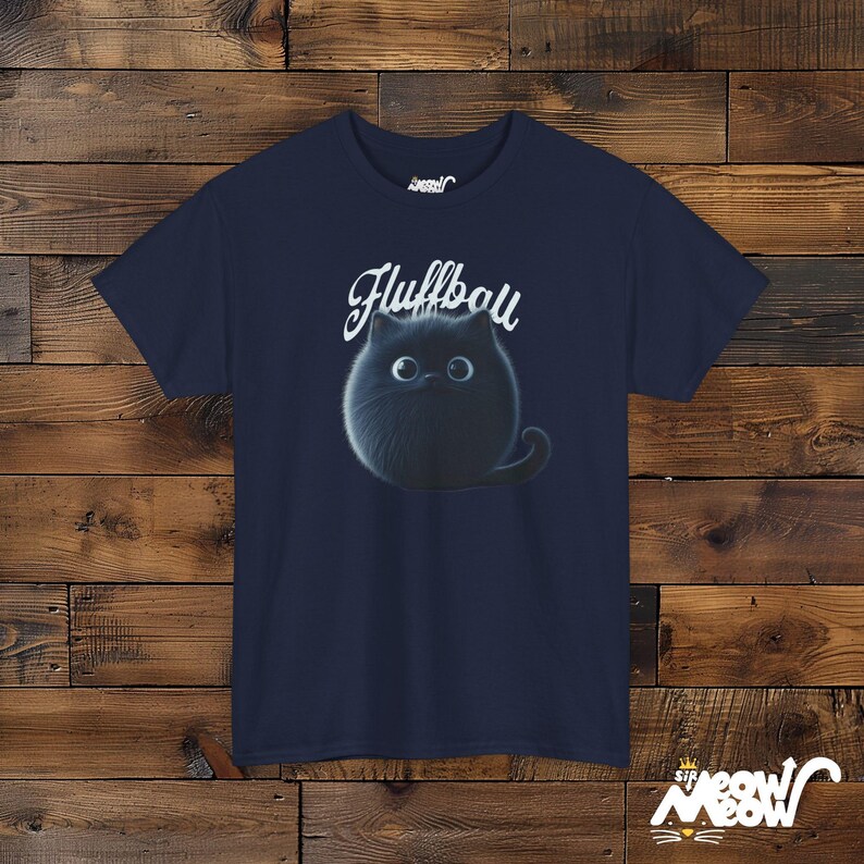 Camiseta de gato negro esponjoso: un regalo adorable para los amantes de los gatos Navy