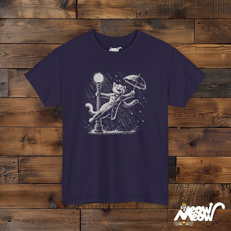 Rain-Singing Cat T-Shirt: Vintage Musical Cat Lover Gift Blackberry