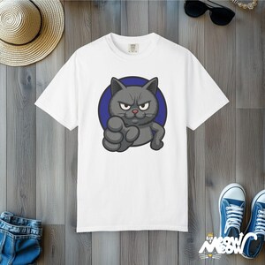 Comfort Colors Angry Cat T-Shirt: Grumpy Humor Graphic Tee White