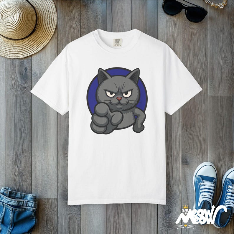 Comfort Colors Angry Cat T-Shirt: Grumpy Humor Graphic Tee White