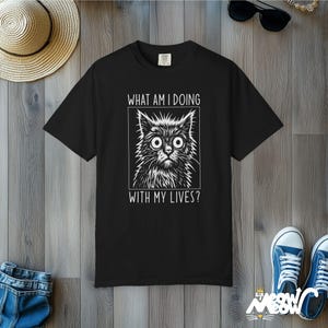 Existential Cat T-Shirt: Funny Graphic Tee - Comfort Colors Unisex Black