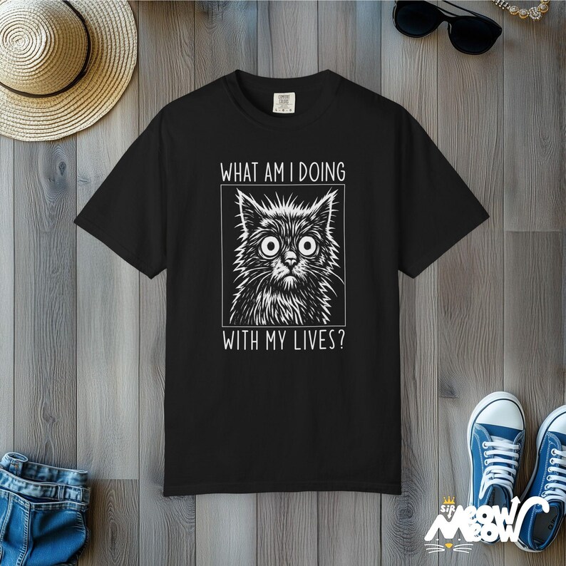 Existential Cat T-Shirt: Funny Graphic Tee - Comfort Colors Unisex Black
