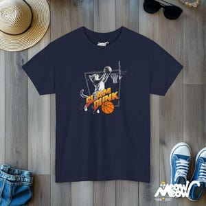 Slam Dunk Cat T-Shirt: Basketball Fan Gift Navy