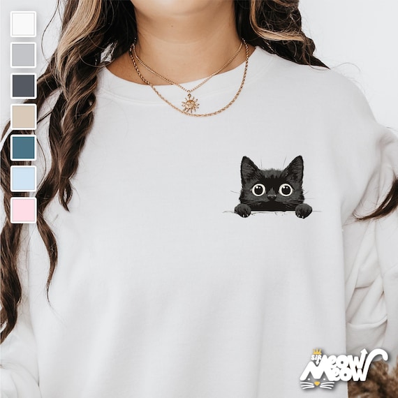 Cat Peeking Sweatshirt, Funny Black Cat Shirt, Ideal Cat Lover