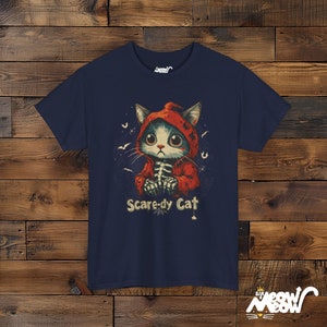 Camiseta de Halloween de gato aterrador, sudadera con capucha de esqueleto de gato espeluznante Navy