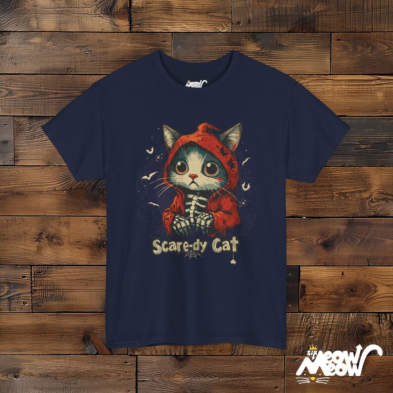 Camiseta de Halloween de gato aterrador, sudadera con capucha de esqueleto de gato espeluznante Navy