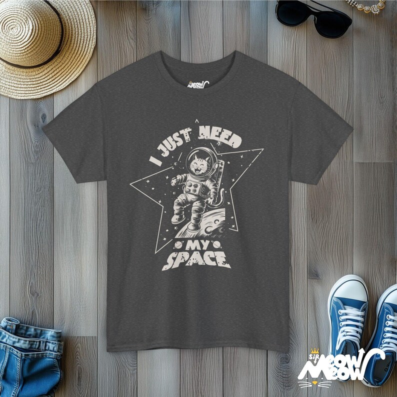 Cat Astronaut T-Shirt: Funny Space Cat Lover Gift Dark Heather