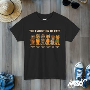 Evolution of Cats T-Shirt: Funny History Timeline Graphic Tee Black