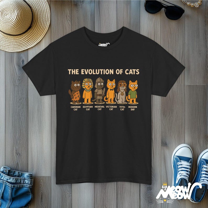Evolution of Cats T-Shirt: Funny History Timeline Graphic Tee Black