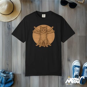 Camiseta del Gato de Vitruvio de Comfort Colors: Parodia del arte de Da Vinci Black