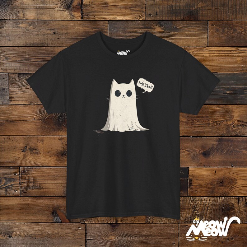 Ghost Cat T-Shirt: Meow-loween Unisex Tee Black