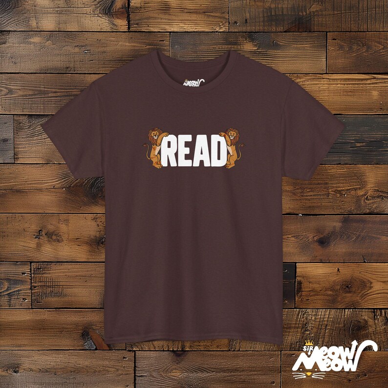 READ Between the Lions T-Shirt: Literacy Pun Gift Russet