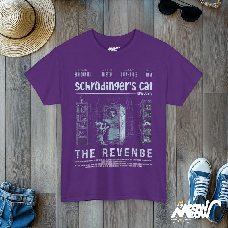 Schrödinger's Cat Revenge T-Shirt: Funny Physics Science Tee Purple