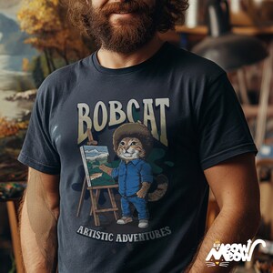 Funny Bobcat Artist T-Shirt: Cat Lover Painting Gift