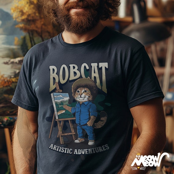 Funny Bobcat Artist T-Shirt: Cat Lover Painting Gift