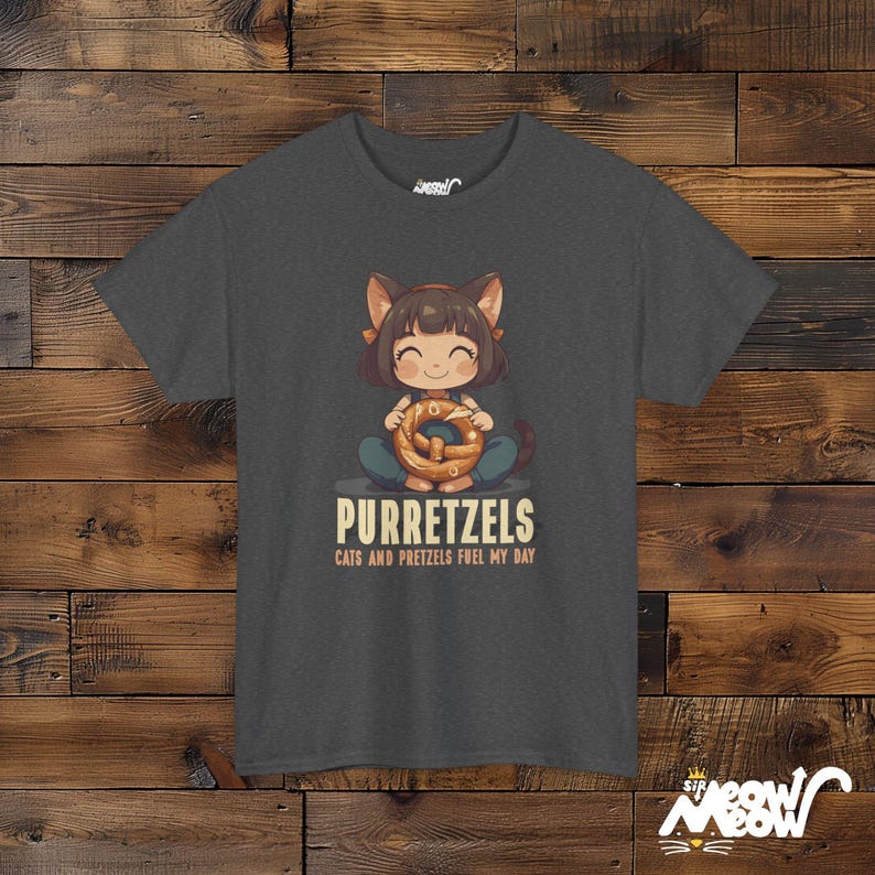 Purretzels Cat T-Shirt, Funny Foodie Unisex Tee Dark Heather