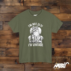 Retro Cat Lovers Tee: I'm Not Old, I'm Vintage Unisex T-Shirt Military Green