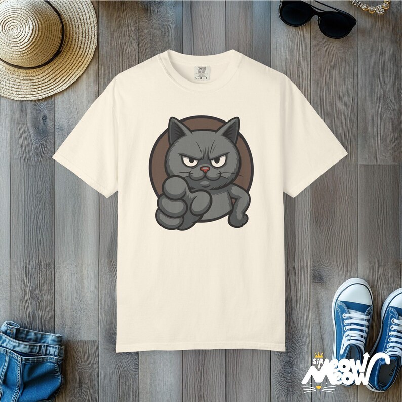 Comfort Colors Angry Cat T-Shirt: Grumpy Humor Graphic Tee Ivory
