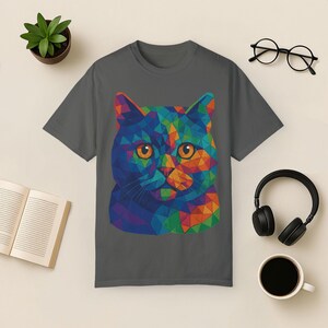 Geometric Cat Shirt: Abstract Rainbow Art Tee image 9