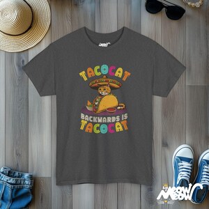 Taco Cat Palindrome T-Shirt | Funny Graphic Tee Dark Heather