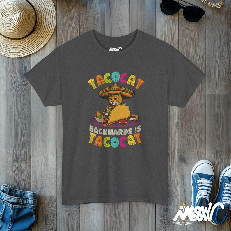 Taco Cat Palindrome T-Shirt | Funny Graphic Tee Dark Heather
