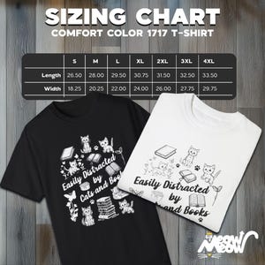 Easily Distracted by Cats and Books T-Shirt: Bookworm Cat Mom Tee image 3