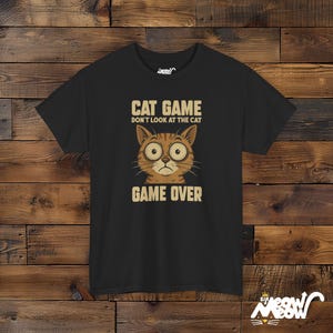 Camiseta de gato "Game Over", divertida camiseta de gato gamer Black