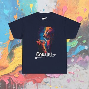 Cousins Cat and Lion T-Shirt: Family Pride Tee Navy