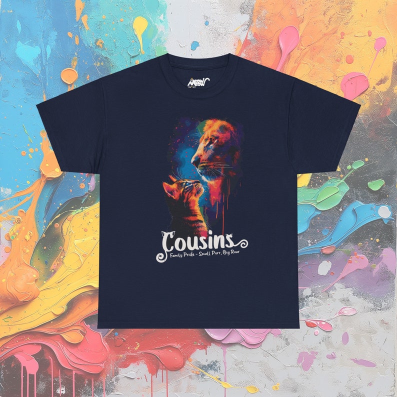 Cousins Cat and Lion T-Shirt: Family Pride Tee Navy
