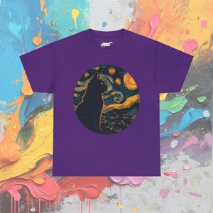 T-shirt chat nuit étoilée : t-shirt artistique inspiré de Van Gogh Purple