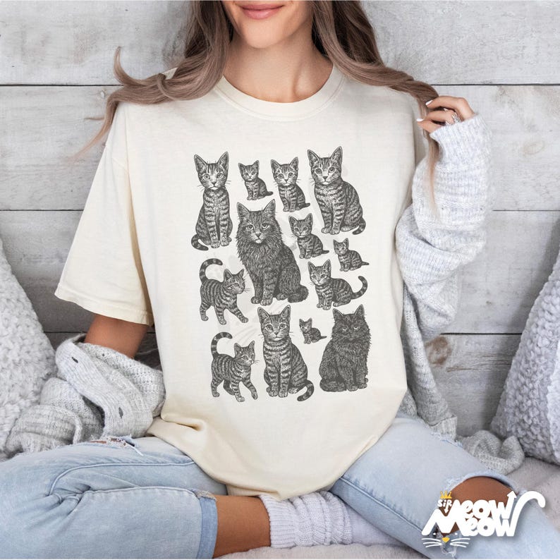 Comfort Colors Vintage Tabby Cat Shirt: Cat Lover Gift Ivory