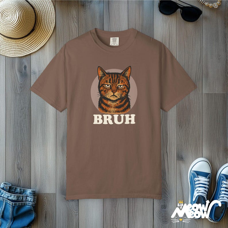 Bruh Cat Meme T-Shirt: Sarcastic Comfort Colors Tee Espresso