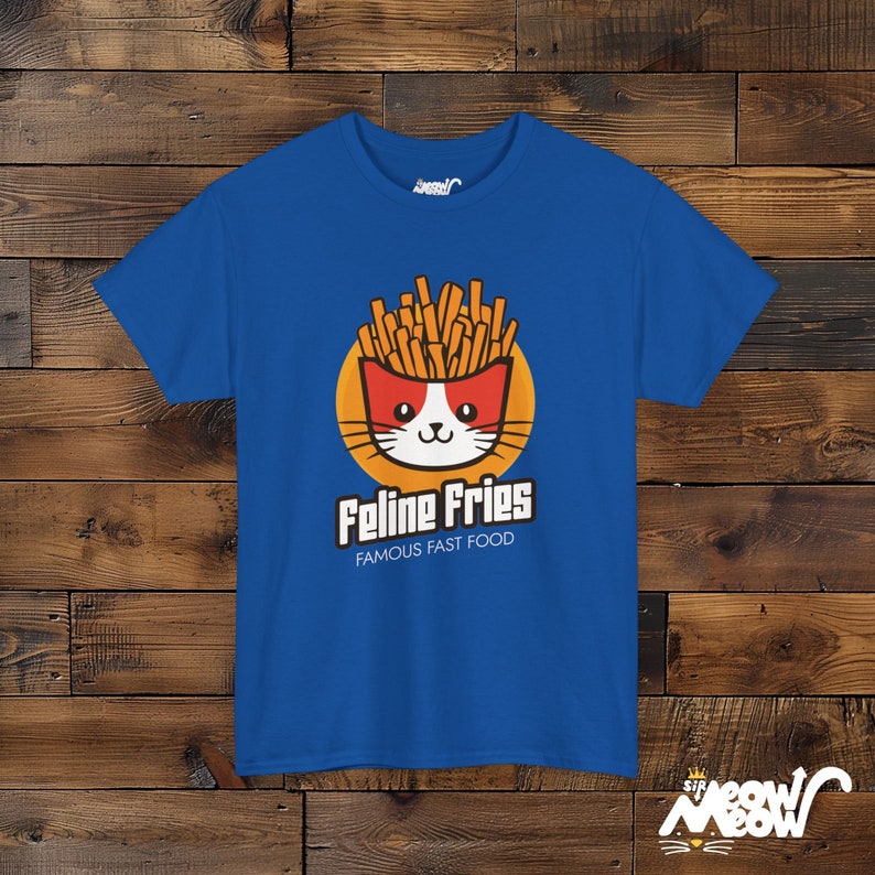 Feline Fries T-Shirt: Funny Cat Fast Food Tee Royal