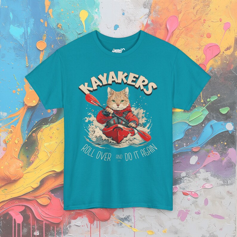 Kayaking Cat T-Shirt: Adventurous Feline Paddler Gift Tropical Blue