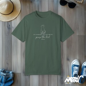 Comfort Colors Religious Cat Shirt | Praise the Lord Jesus Shirt Tee | Bible Verse Faith T-Shirt Blue Spruce