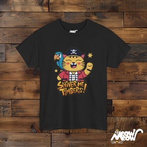 Pirate Cat Graphic T-Shirt, Shiver Me Timbers Tee Black