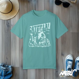 Funny Catzilla Cat T-Shirt: Comfort Colors Unisex Tee Seafoam