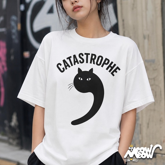 Catastrophe Cat T Shirt, Minimalist Graphic Tee, Indie Alt Streetwear