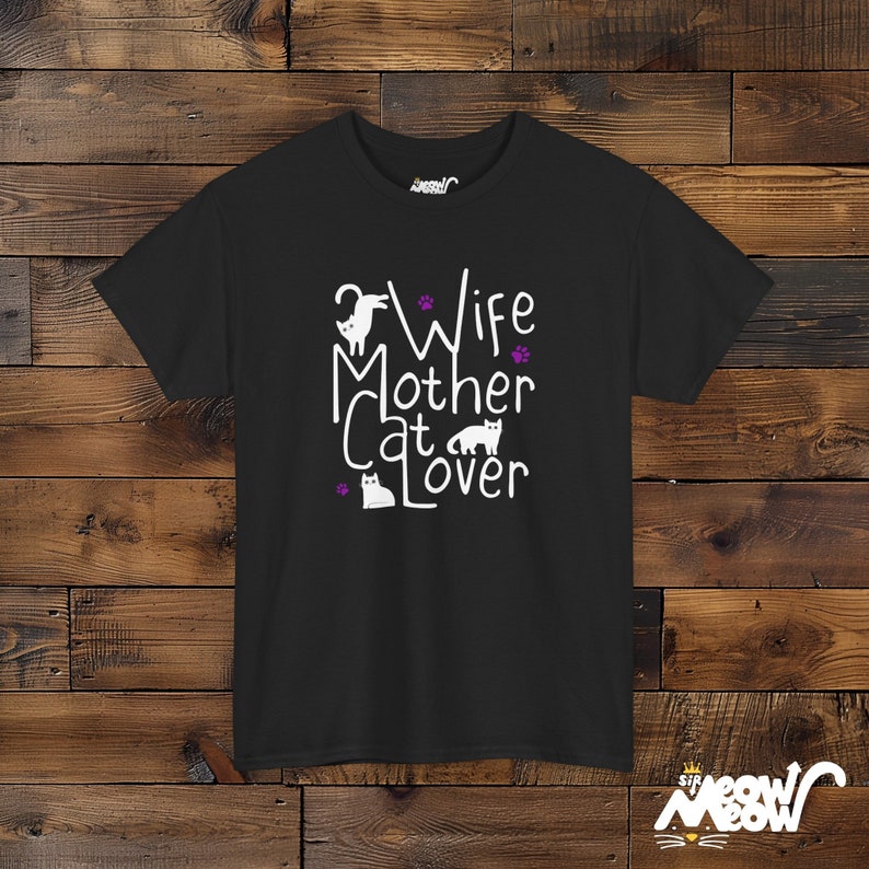 Camiseta de esposa, madre y amante de los gatos, camiseta de mamá gata Black