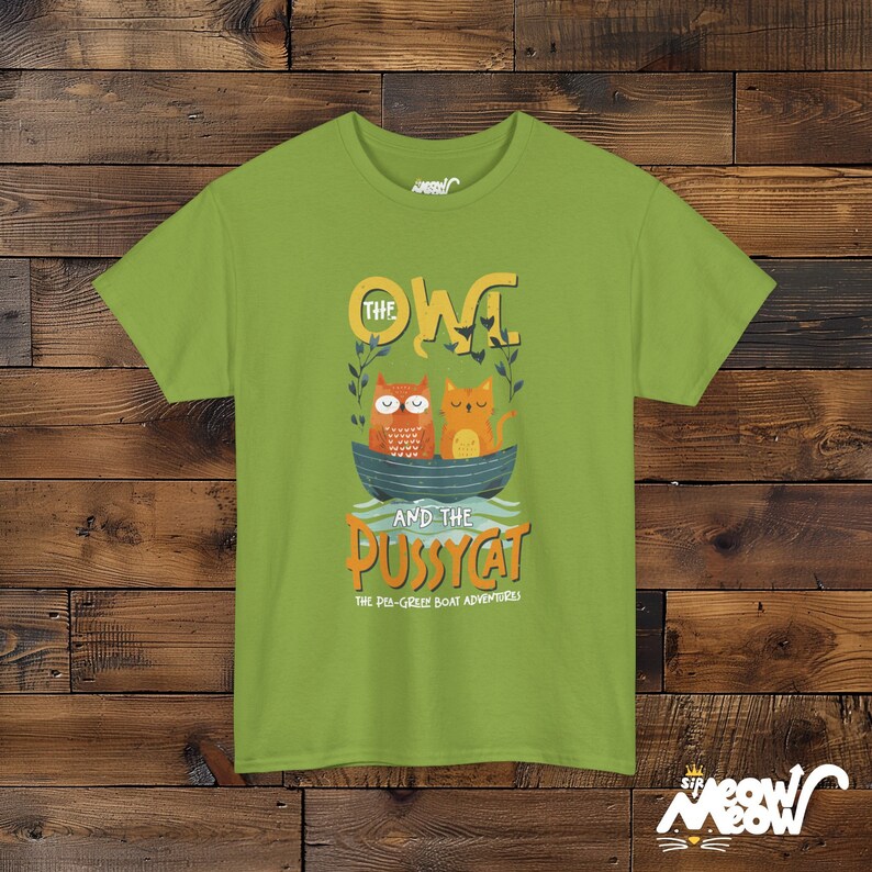 Owl and Pussycat T-Shirt, Story Lover Gift, Unisex Tee Kiwi