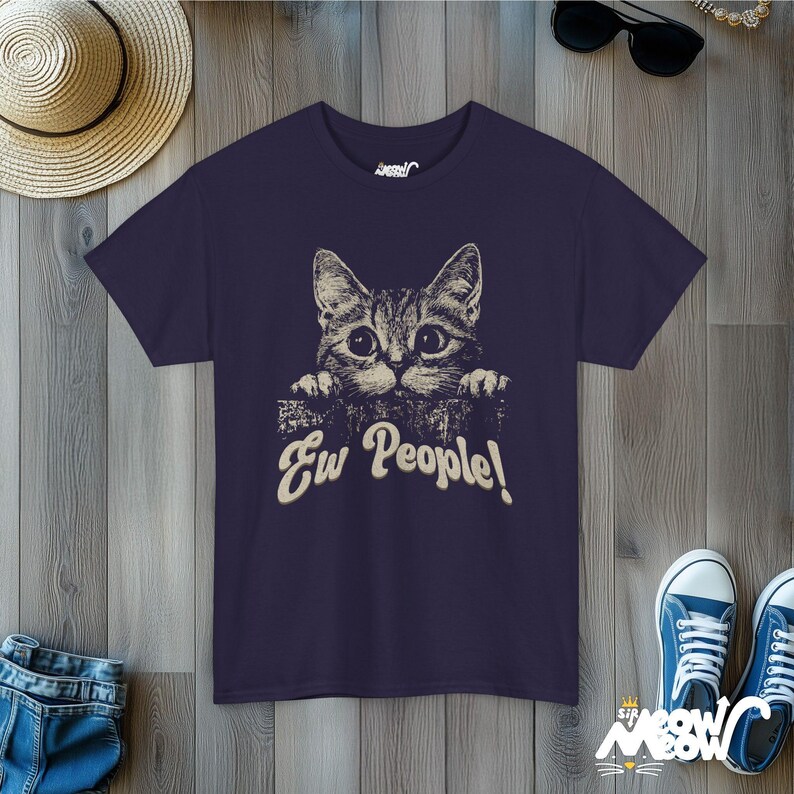 Camiseta de gato "Ew People": Diseño antisocial divertido imagen 5