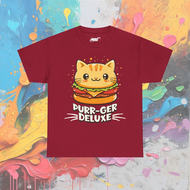 Cat Burger T-Shirt: Purr-ger Deluxe Foodie Tee Cardinal Red