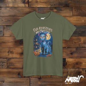 Koszulka unisex Fur-Kenstein's Meowster Halloween Cat, upiorny wzór Frankenstein Cat zdjęcie 6