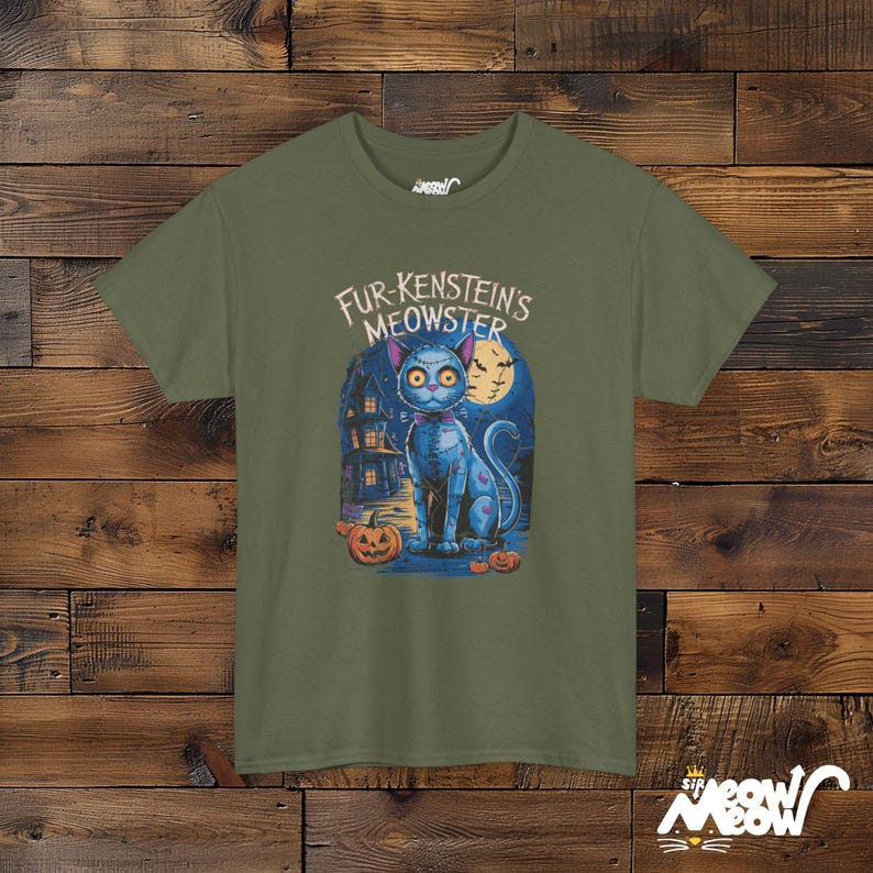 Koszulka unisex Fur-Kenstein's Meowster Halloween Cat, upiorny wzór Frankenstein Cat zdjęcie 6