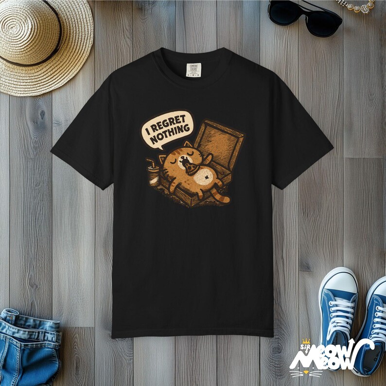 Lustiges Pizza Katzen-T-Shirt: Komfortfarben Unisex-T-Shirt, Sir Meow Miau-Grafik Black